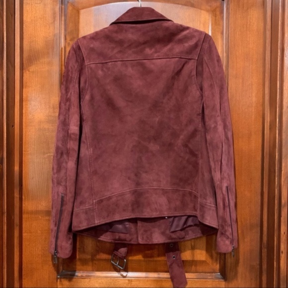 Theory Tralsmin Tidle Maroon Suede Biker Moto Jacket Size Small - Picture 7 of 8